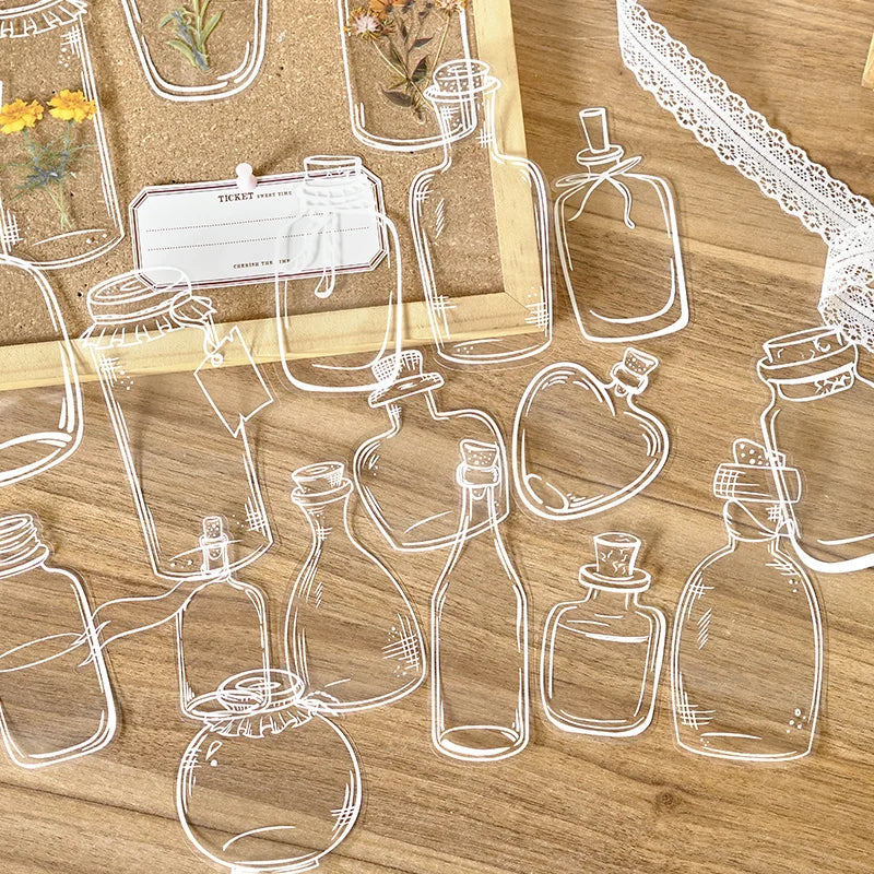 JIANQI 30 sheets Glass Bottle Shape Sticker Scrapbooking Art DIY Crafts Transparent Dried Flower Bookmarks Decor scrapbooking