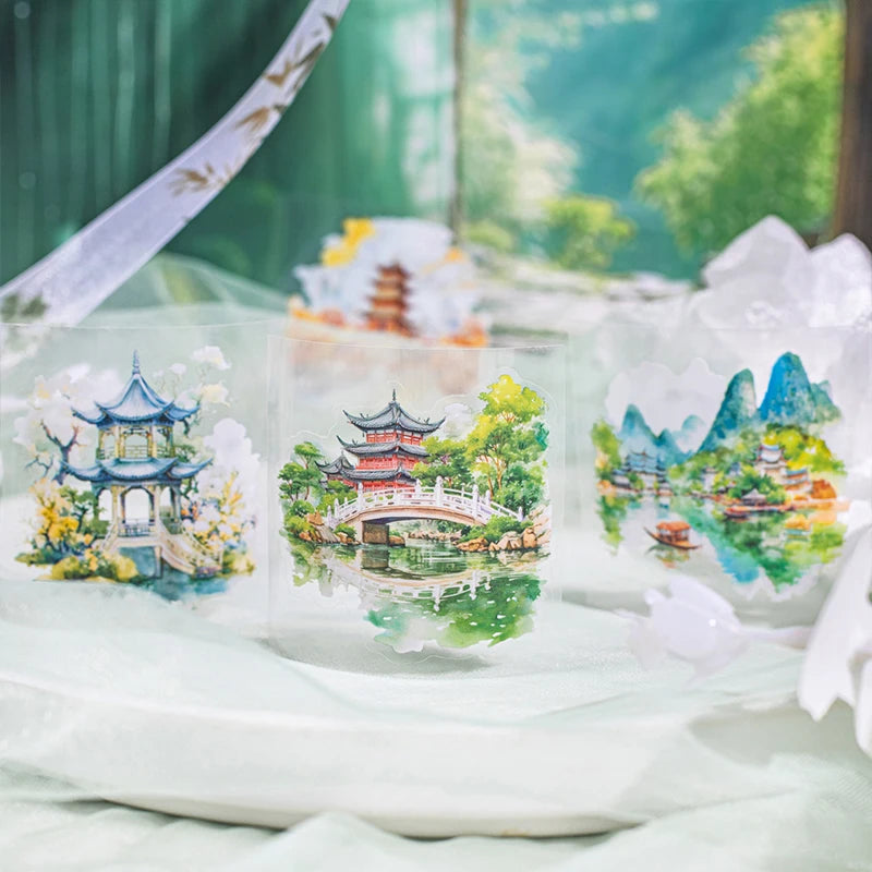 JIANQI 60mm*2m Chinese style courtyard PET Tapes Creativity Hand Account Adhesive hand made Diy Junk Journal Scrapbook Supplies