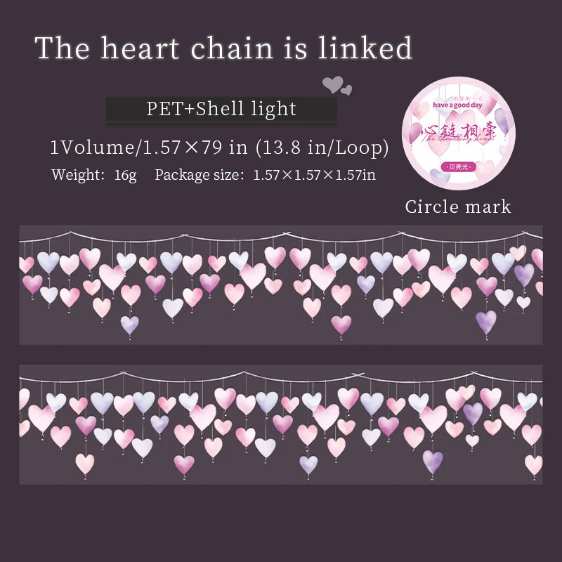JIANQI 40mm*2m Decoration Adhesive Tape love heart PET Tapes Masking Tapes stickers Aesthetic Stationery Scrapbook Supplies