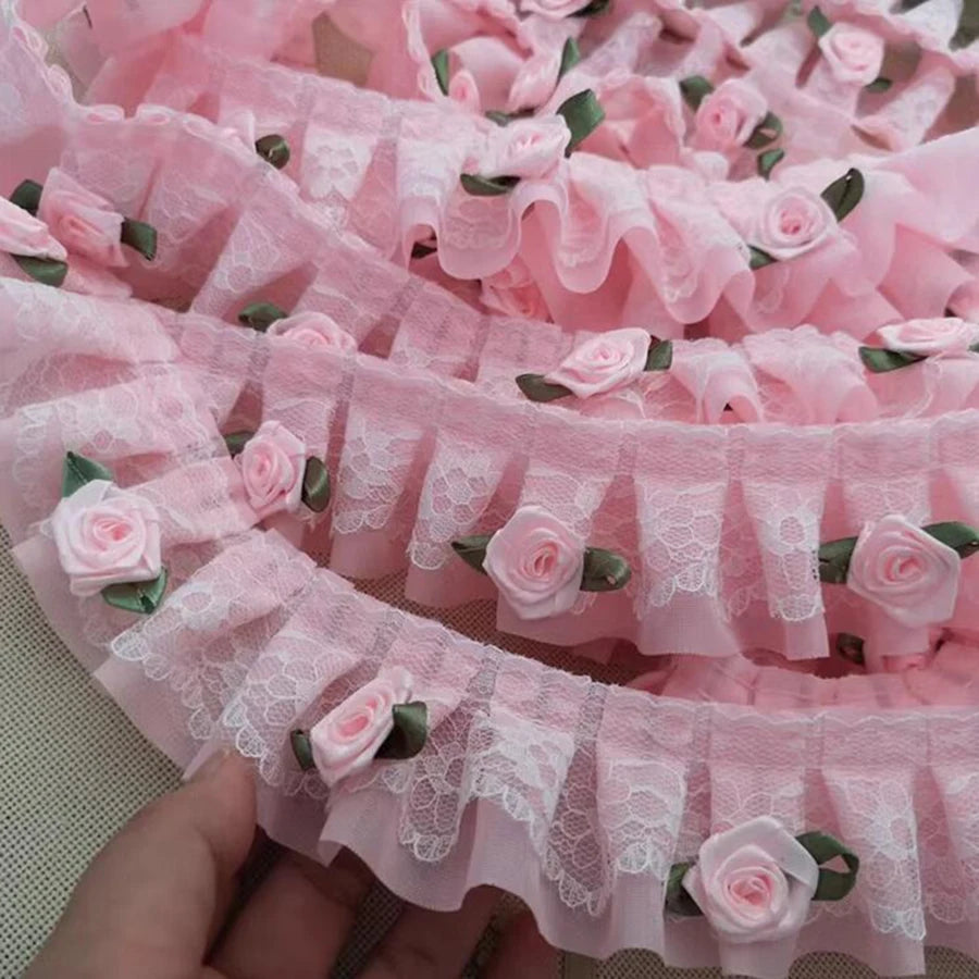 1Yard Multi-Color 3D Flower Embroidered Lace Fabric Craft DIY Trim Clothing Wedding Decoration Home Supplies Sewing Applique