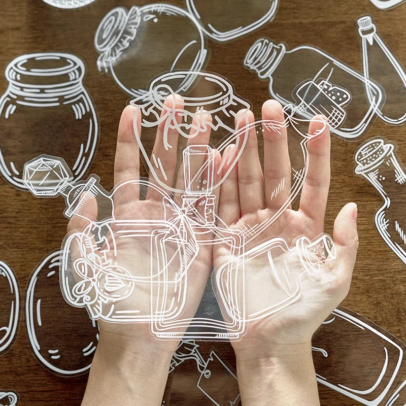 JIANQI 30 sheets Glass Bottle Shape Sticker Scrapbooking Art DIY Crafts Transparent Dried Flower Bookmarks Decor scrapbooking