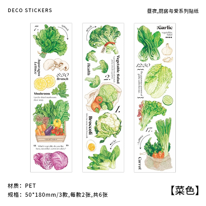 JIANQI 6 pcs/lot vegetable Stickers aesthetic Decorative Stick Labels journaling Album Scrapbooking Collage material