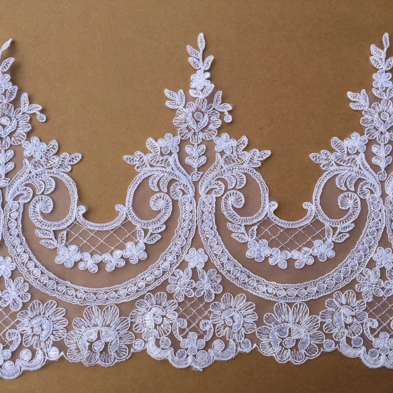1Yard White Black Cording Lace Fabric Flower Mesh Lace Trim Applique Sewing Clothing Craft 24cm Wide