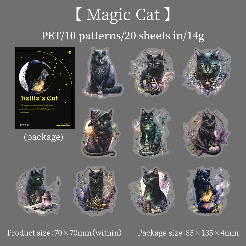 JIANQI 20pcs/pack black Cat PET Stickers Decor Junk Journal DIY Srapbook Supplies Collage Stationery Cute Sticker