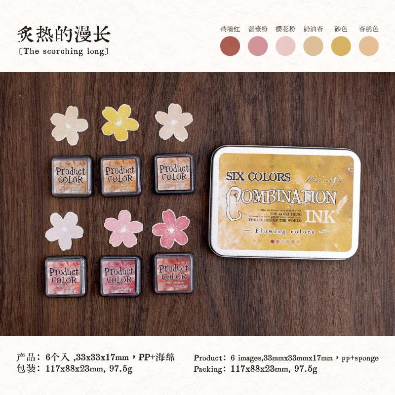 6 Pcs Colorfull Multicolor Ink Pad Set Student Planner Handmade Self Ink Stamp Inkpad School Accessories Stationery Supplies