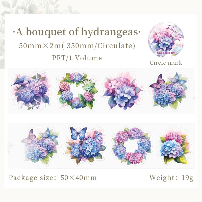 JIANQI 50mm*2m PET Plant Flowers tape Sticker Decorative collage Adhesive Diy Scrapbooking hand made Masking tape