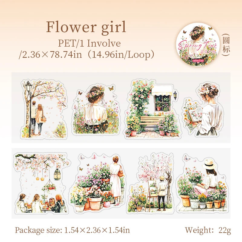 JIANQI 60mm*2m PET Garden Girl Tape DIY Scrapbooking Decor Photo Album Collage Junk Journal Materials Planner Aesthetic Tapes