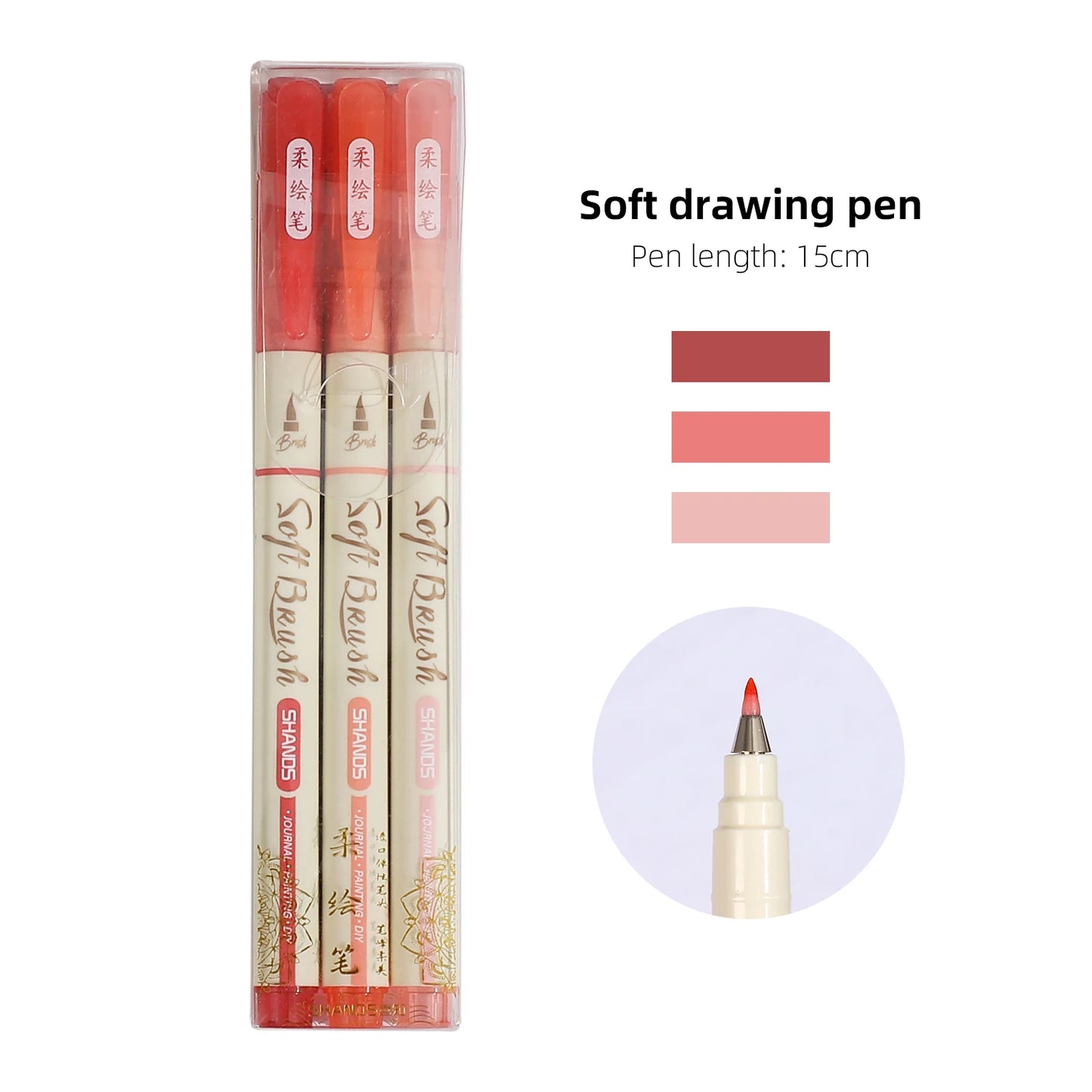 JIANWU 3 Pcs/set Simple Soft Tip Single Head/double Head Soft Painting Pen Set Creative DIY Journal Student Supplies Stationery