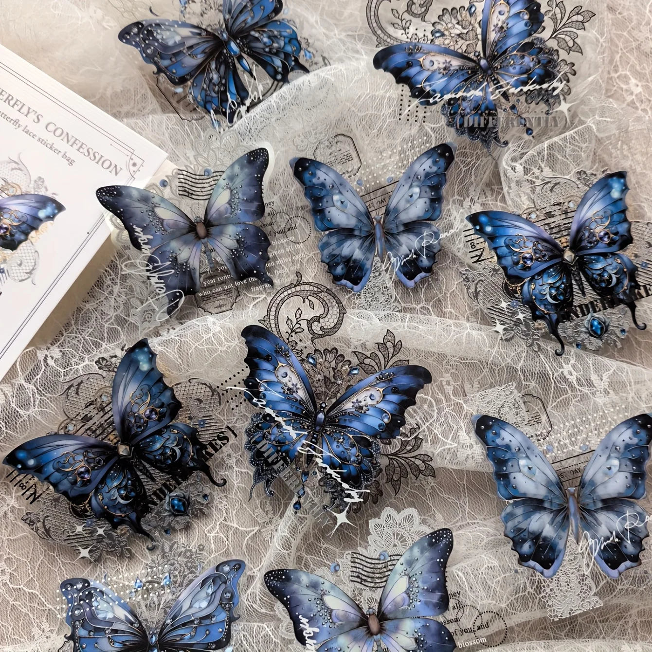 10 Pcs Vintage Butterfly Lace Stickers PET Material Creative DIY Journal Collage Journaling Supplies Scrapbooking Stickers