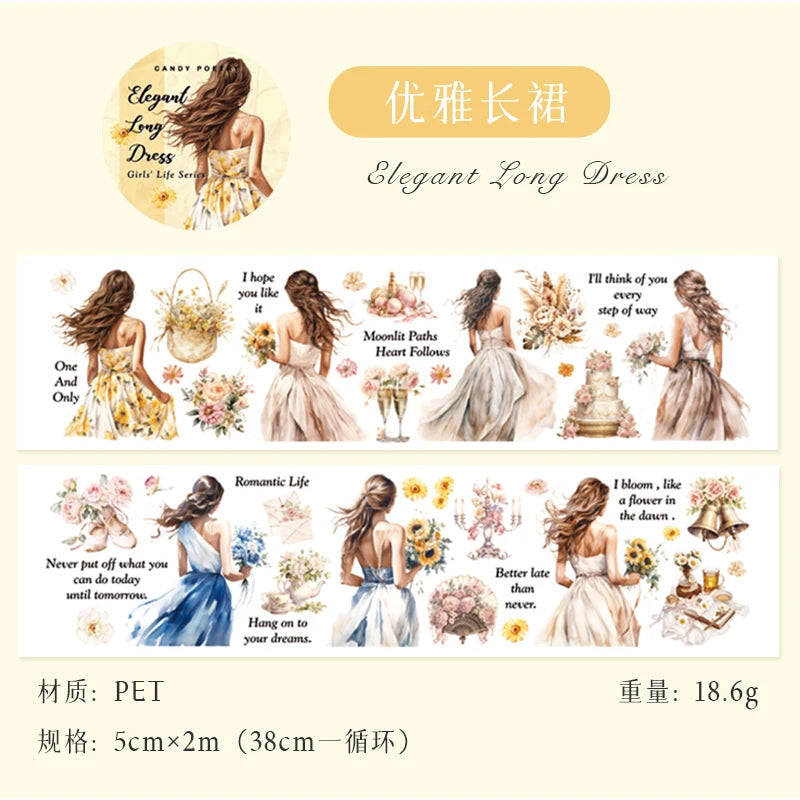 JIANQI 5cm*2m Girl's Daily Life Tapes Decor Junk Journal DIY Scrapbooking School Supplies Collage Stationery Tapes