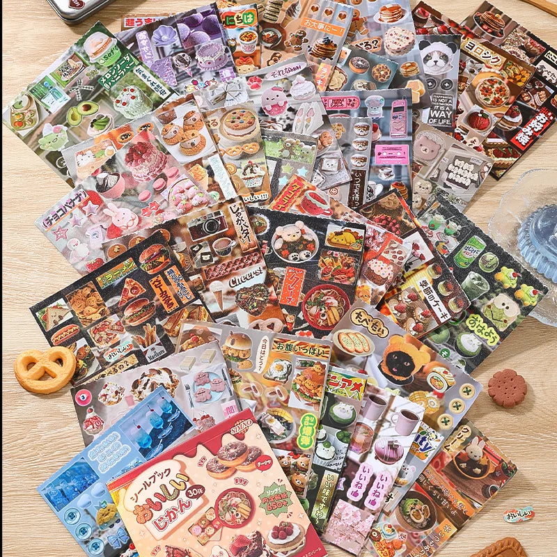 JIANQI 30 Sheets PET Die cut Stickers book Japanese cuisine Decorative handmade Scrapbooking Material Diary Album Craft Supplies