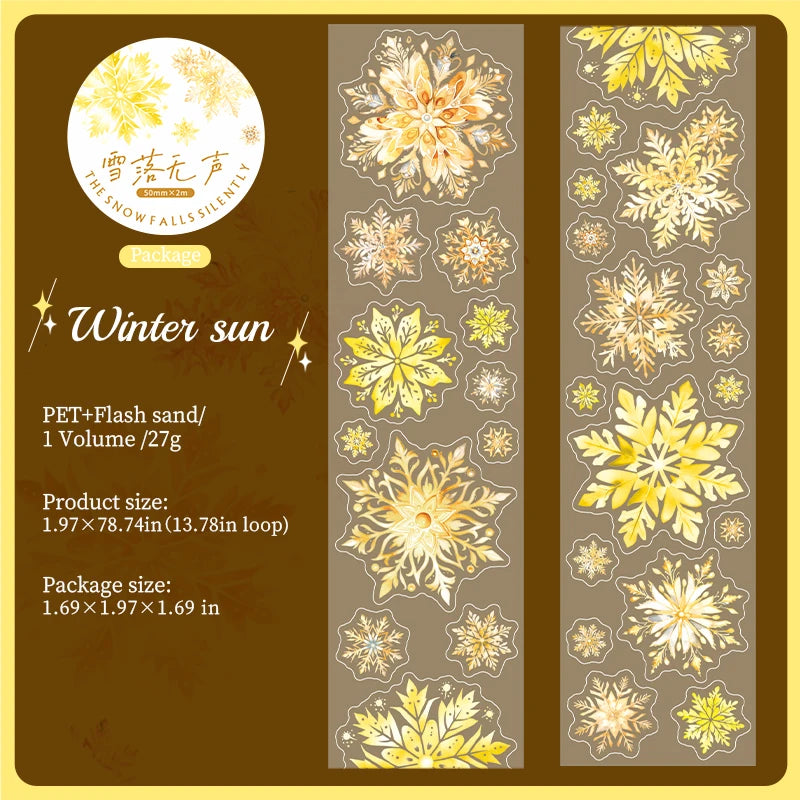 JIANQI50mm*2m PET Tapes Die cut snowflakes DIY Scrapbooking Decor Photo Album Collage Junk Journal Materials Aesthetics Stickers