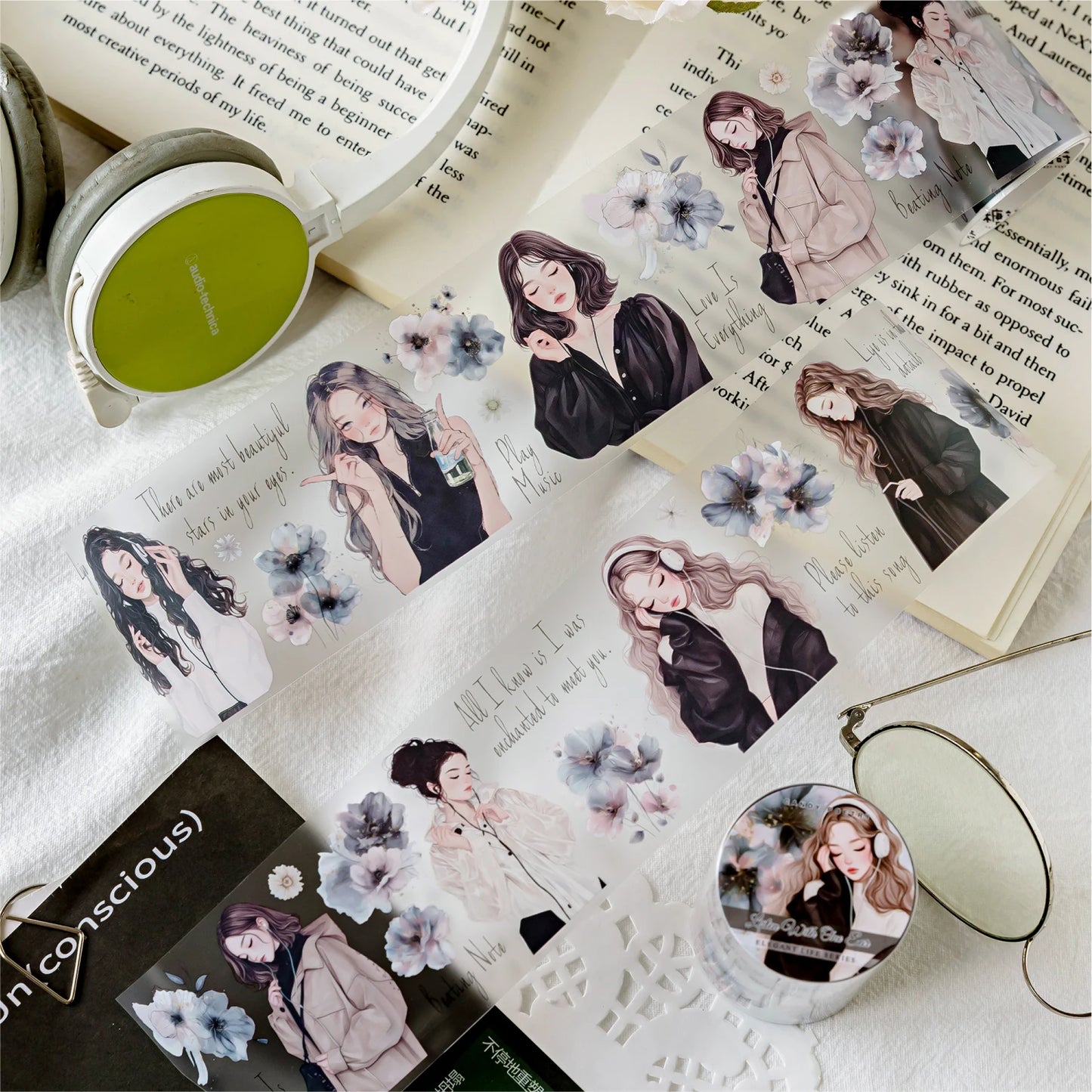 JIANQI 50mm*2m PET Tape Stickers Creativity Scrapbooking Hand Account Adhesive hand made Diy Junk Journal Craft Supplies