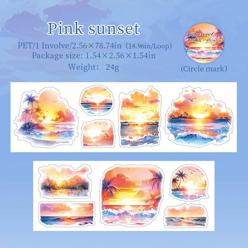 JIANQI 65mm*2m Sunset Landscape Tapes DIY Scrapbooking Decor Photo Album Collage Journalling Materials Aesthetics Stickers