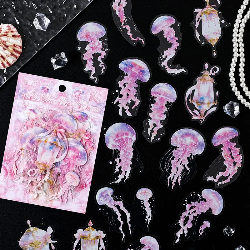 JIANQI 30 pcs Die cutting sticker jellyfish series Dreamlike watercolor jellyfish ocean hand tent DIY decor scrapbook material