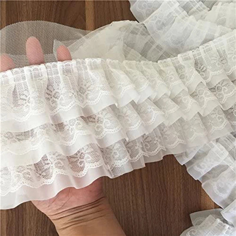 1 Yard Black and White Lace Fabric Three-layer DIY Clothing Skirt Edge Sewing Supplies 13CM Wide
