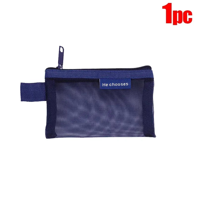 Mini Square Mesh Storage Bag Portable Money Earphone Data Cable Chargers Bag ID Credit Card Holder Zipper Pouch Travel Organizer