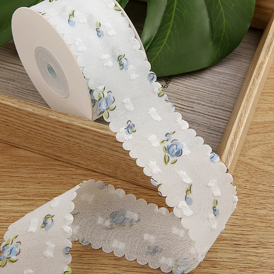 2Yards/Lot Chiffon Velvet Polka Dot Flower Ribbon Lace Fabric for DIY Clothing Decoration Wedding Party Decor 3.8cm Width