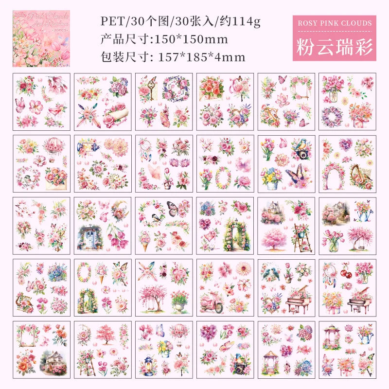 JIANQI 30 PCS square PET Stickers book Plants Flowers Scenery Decor handmade Scrapbooking Material Diary Album Craft Supplies