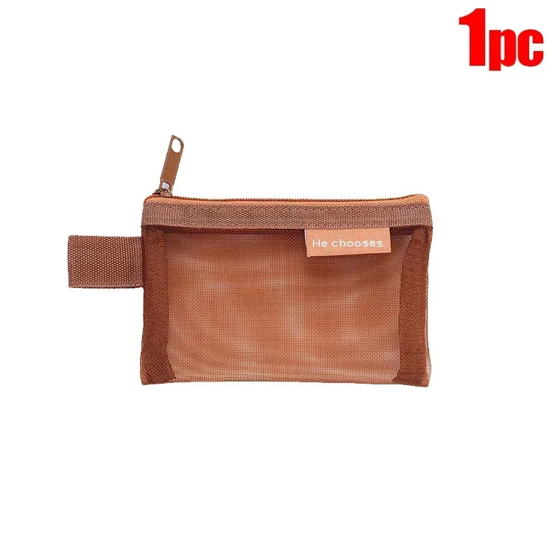 Mini Square Mesh Storage Bag Portable Money Earphone Data Cable Chargers Bag ID Credit Card Holder Zipper Pouch Travel Organizer