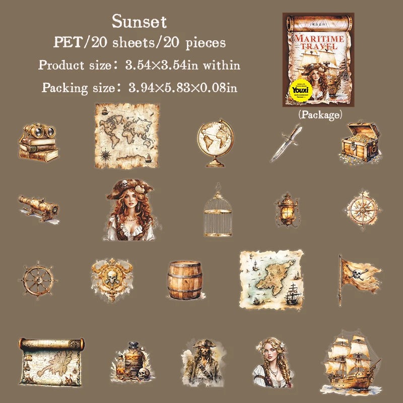 JIANQI 20 pcs Maritime travel Stickers Aesthetic Landscape Decor Scrapbooking Diary Album Collage material junk journal supplies