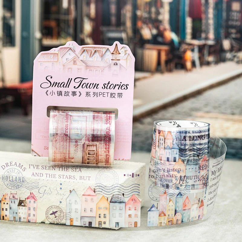 JIANQI45mm*2m Small Town Story Kawayi tape Stickers Cute Korean Sticker DIY Decoration Scrapbook Accessories Stationery Sticker