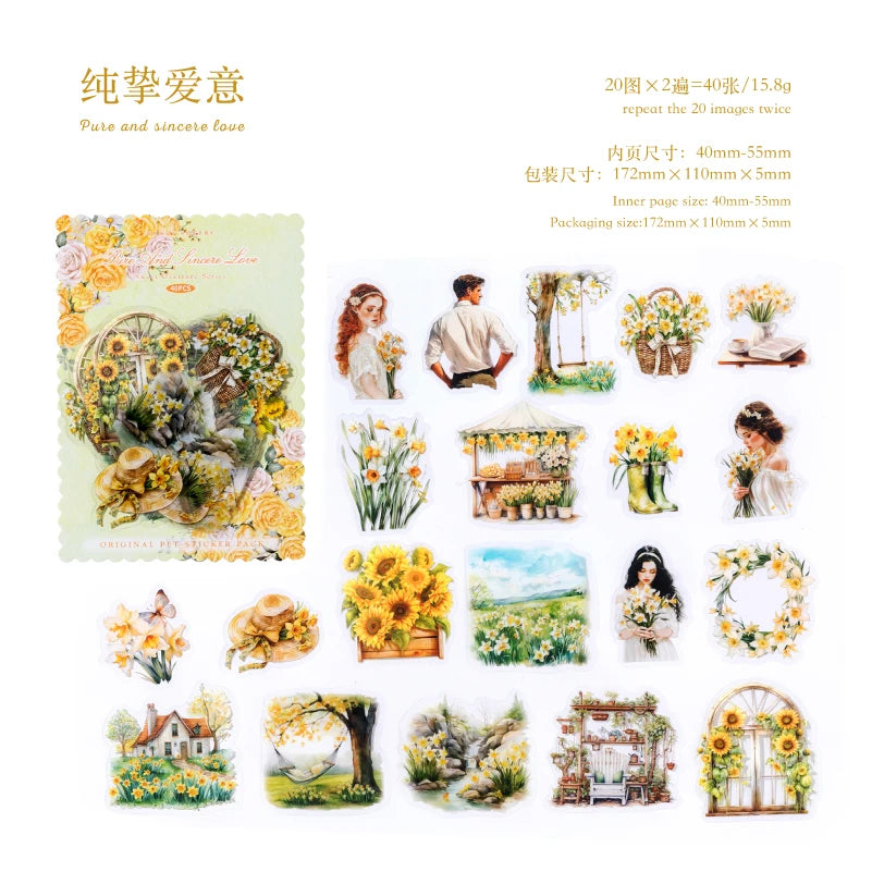 JIANQI 40 pcs Sweet scenery Stickers PET Material Collage Junk Journal DIY Scrapbooking Supplies Decorative Sticker
