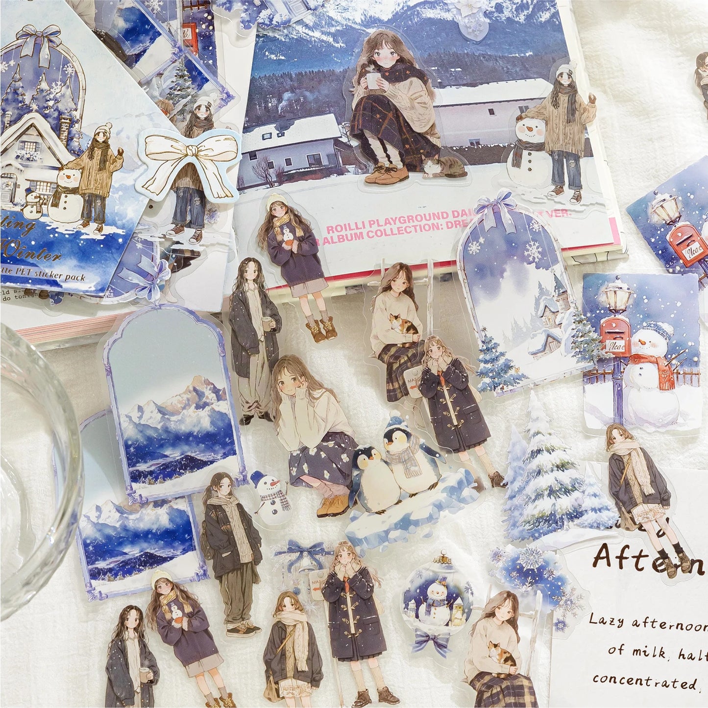 JIANQI 40pcs Four Seasons Girls Stickers Aesthetic Landscape Decor Scrapbook Diary Album Collage material junk journal supplies