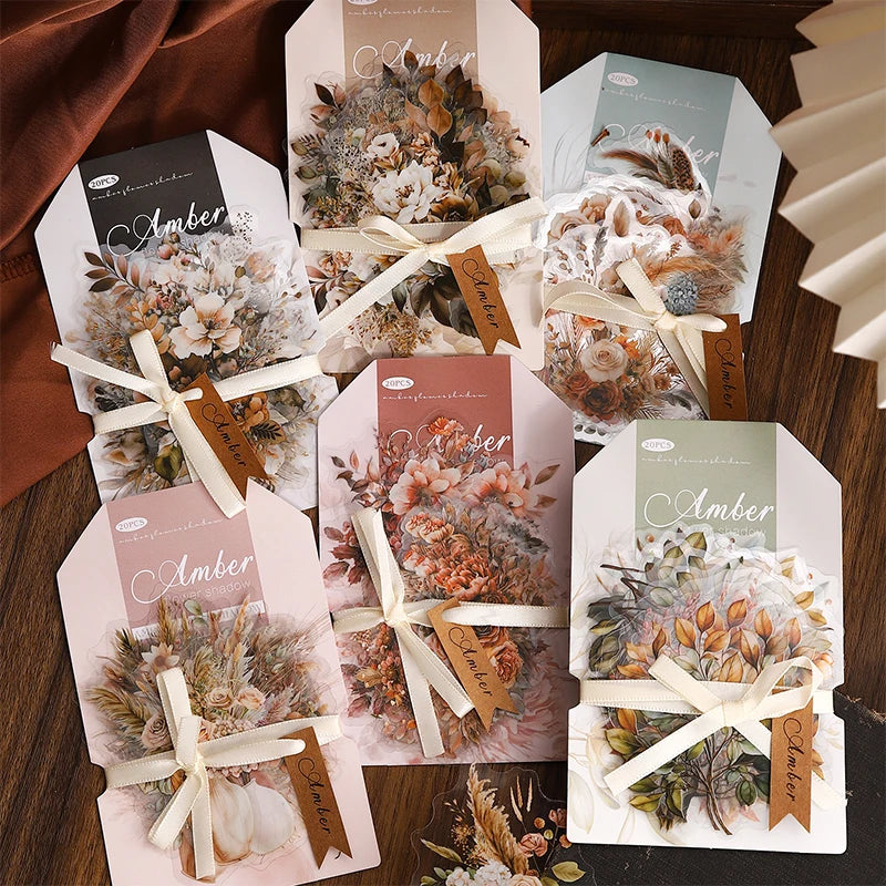 JIANQI 20pcs/pack PET Plants Flowers Stickers DIY Scrapbooking Planner Collage Diary Supplies Aesthetics Sticker Stationery