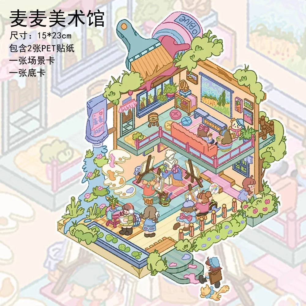 Cartoon Multi Scene Sticker Collection DIY Sticker Pocket Cabin Scene Stacking Pasting Christmas Birthday Gift for Kid Child