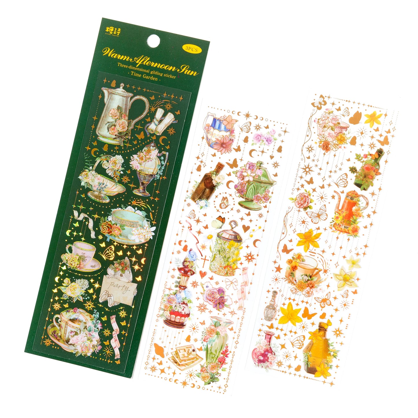 JIANQI 3pcs Gold stamping retro PET Stickers DIY Scrapbooking Decor Photo Album Creative Stationery Collage Materials Stickers