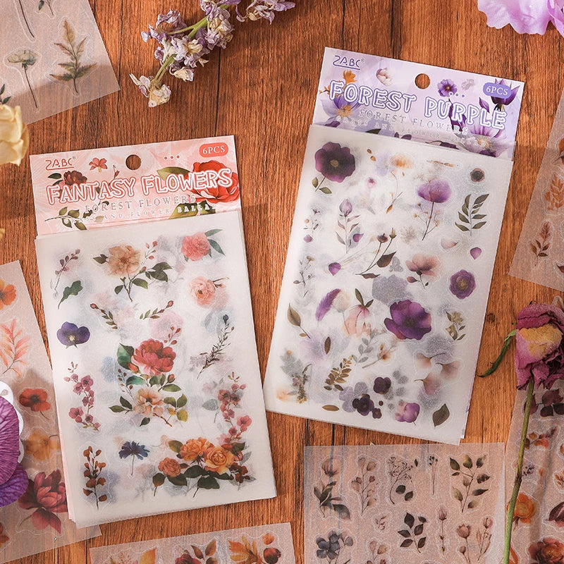 JIANQI 6 sheet Die cutting Flower Stickers Junk Journal Sticker Package DIY Diary Decoration Sticker Album Scrapbooking