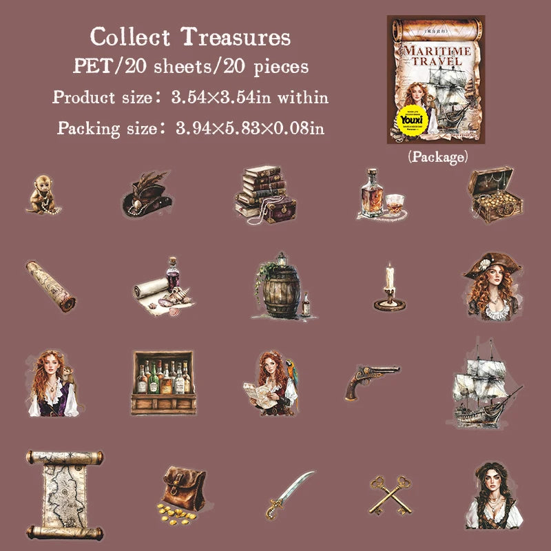 JIANQI 20 pcs Maritime travel Stickers Aesthetic Landscape Decor Scrapbooking Diary Album Collage material junk journal supplies