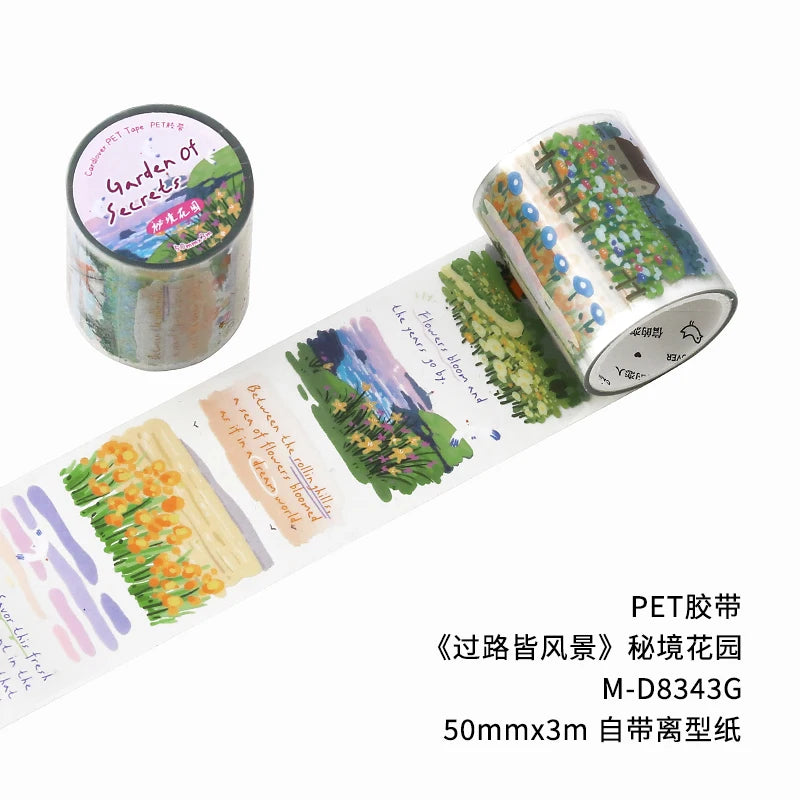 JIANQI 50mm*3m Road scenery series tape PET Material Scrapbooking Stickers Stationery Supplies Decorative DIY Sticker