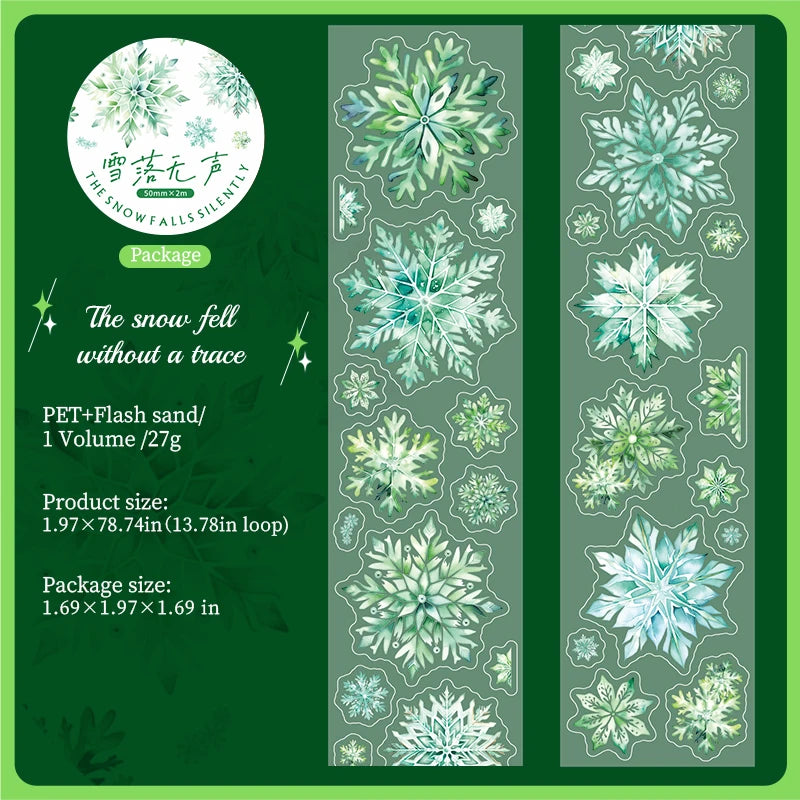 JIANQI50mm*2m PET Tapes Die cut snowflakes DIY Scrapbooking Decor Photo Album Collage Junk Journal Materials Aesthetics Stickers