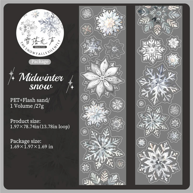 JIANQI50mm*2m PET Tapes Die cut snowflakes DIY Scrapbooking Decor Photo Album Collage Junk Journal Materials Aesthetics Stickers