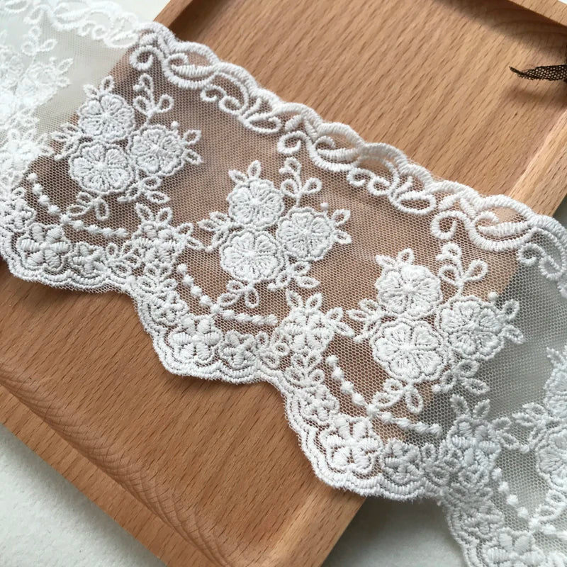 1 Yard Embroidery White Beige Black Cotton Lace Fabric For Dress Skirt Accessories 7.5CM Wide