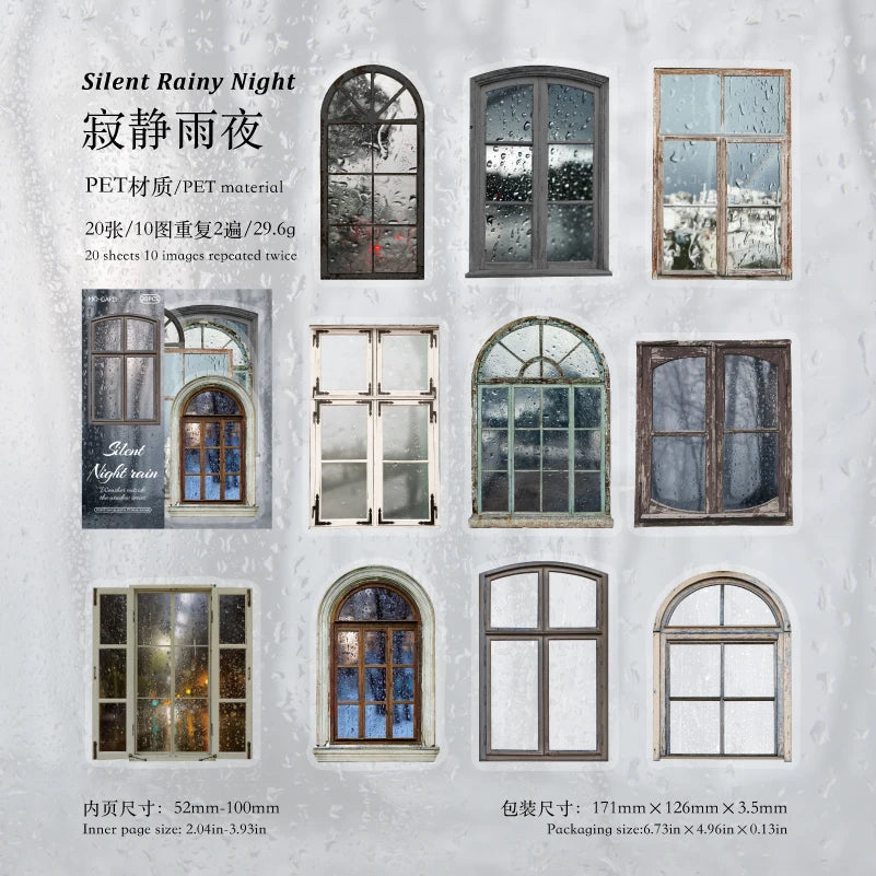 JIANQI 20pcs/pack Window Landscape Stickers Decor Junk Journal DIY Srapbooking Collage Stationery PET Scrapbook supplies