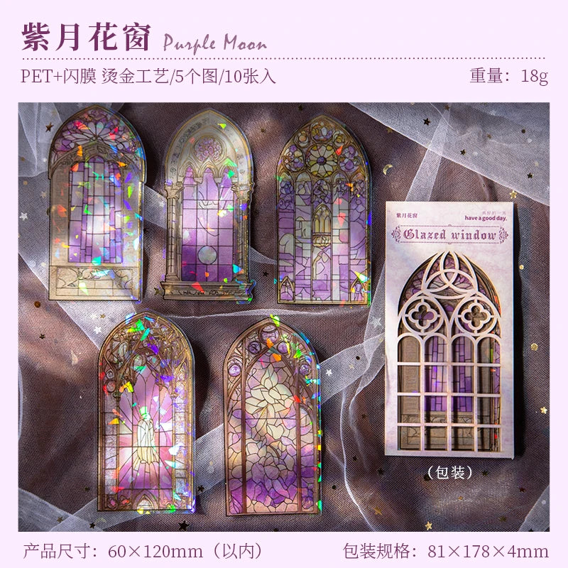 JIANQI 10pcs/pack Flowers Window Stickers Gold Foil Decor Junk Journal DIY Srapbooking Collage Stationery PET Twinkle Stickers