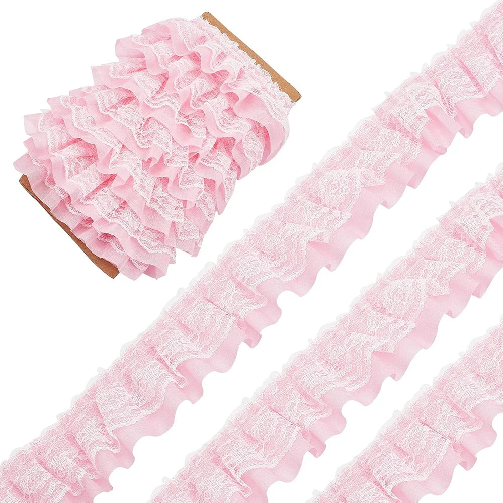 2 Yards Lace Fabric Black White Pink Fold Wave Embroidery Trim DIY Wedding Dress Party Decoration Sew On Applique Crafts