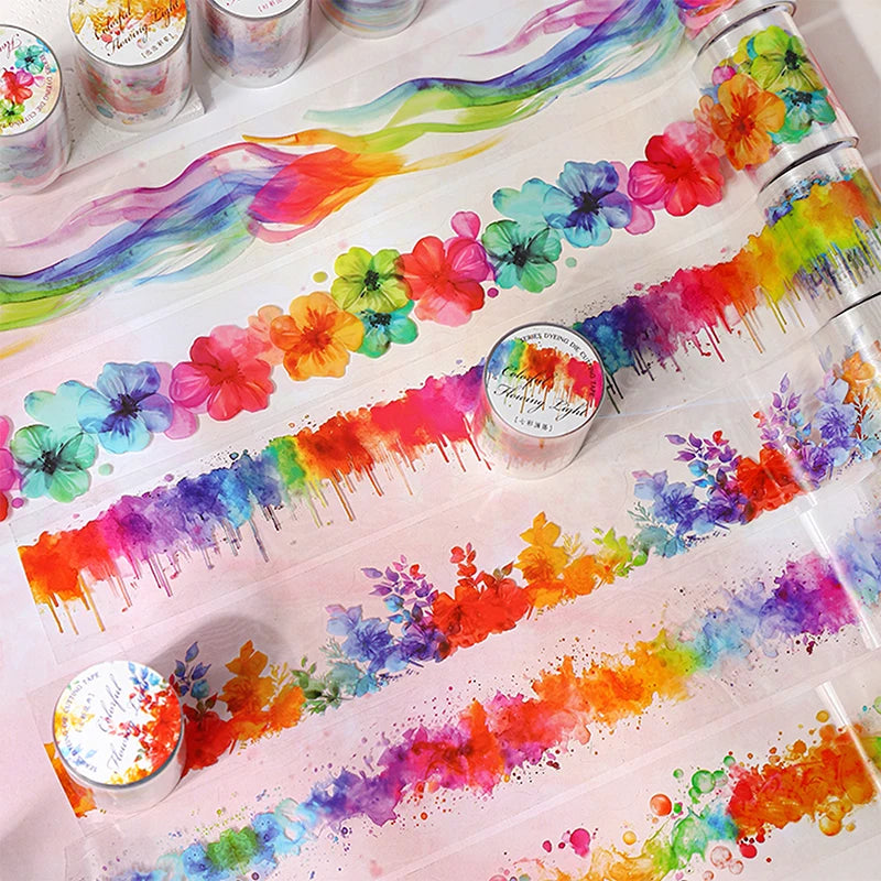 JIANQI 50mm*2m PET Rainbow Blending Tapes DIY Scrapbooking Decor Photo Album Collage Journalling Materials Aesthetics Stickers