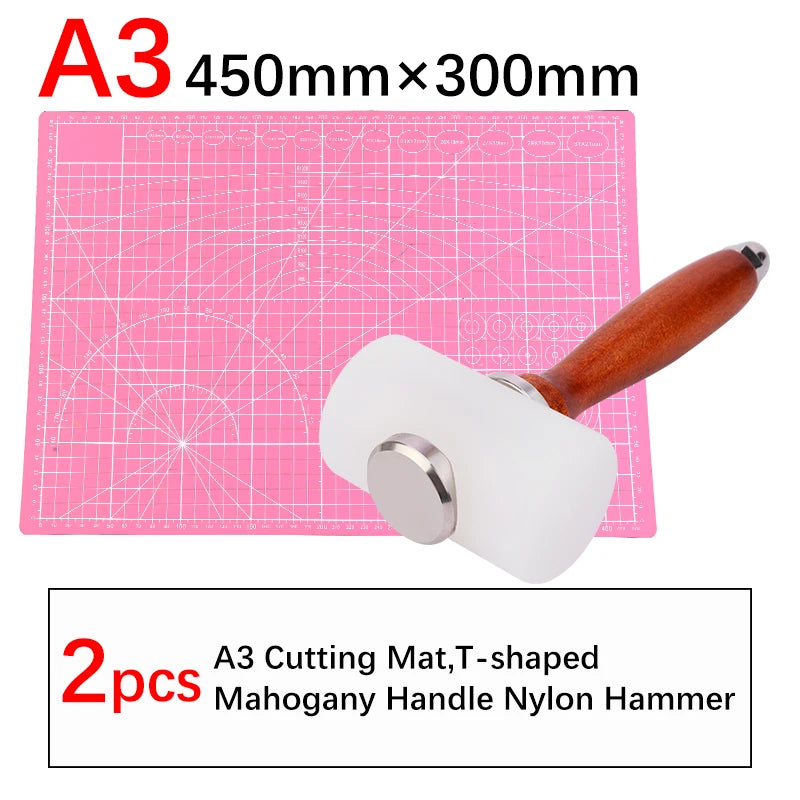 A5/A4/A3 PVC Leather Craft Tool Cutting Mat DIY Double-Sided Self-Healing Mat Bottom Plate Cutting Tool Set with Hammer