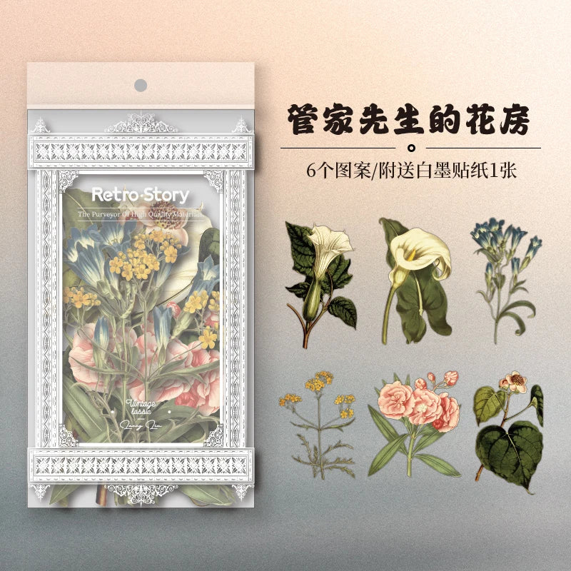 6pcs Large size Plant Flowers PET Stickers aesthetic Stick Labels Decorative Scrapbooking Collage material junk journal supplies