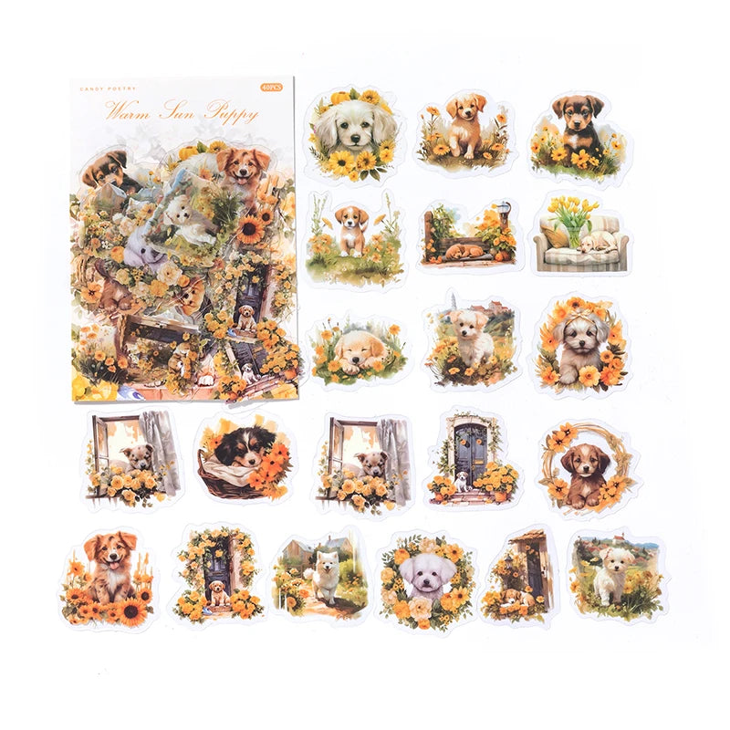 JIANQI 40 pcs Cute Style Cats animals Stickers aesthetic Decorative Diary Album Stationery Stick Labels Junk Journal Supplies