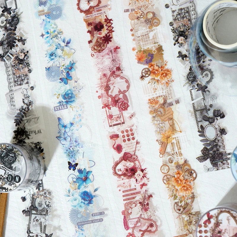 JIANQI 38mm*2m Retro Lace flower PET Tapes DIY Scrapbooking Collage Stationery Decor Journalling Materials Ins Adhesive Stickers