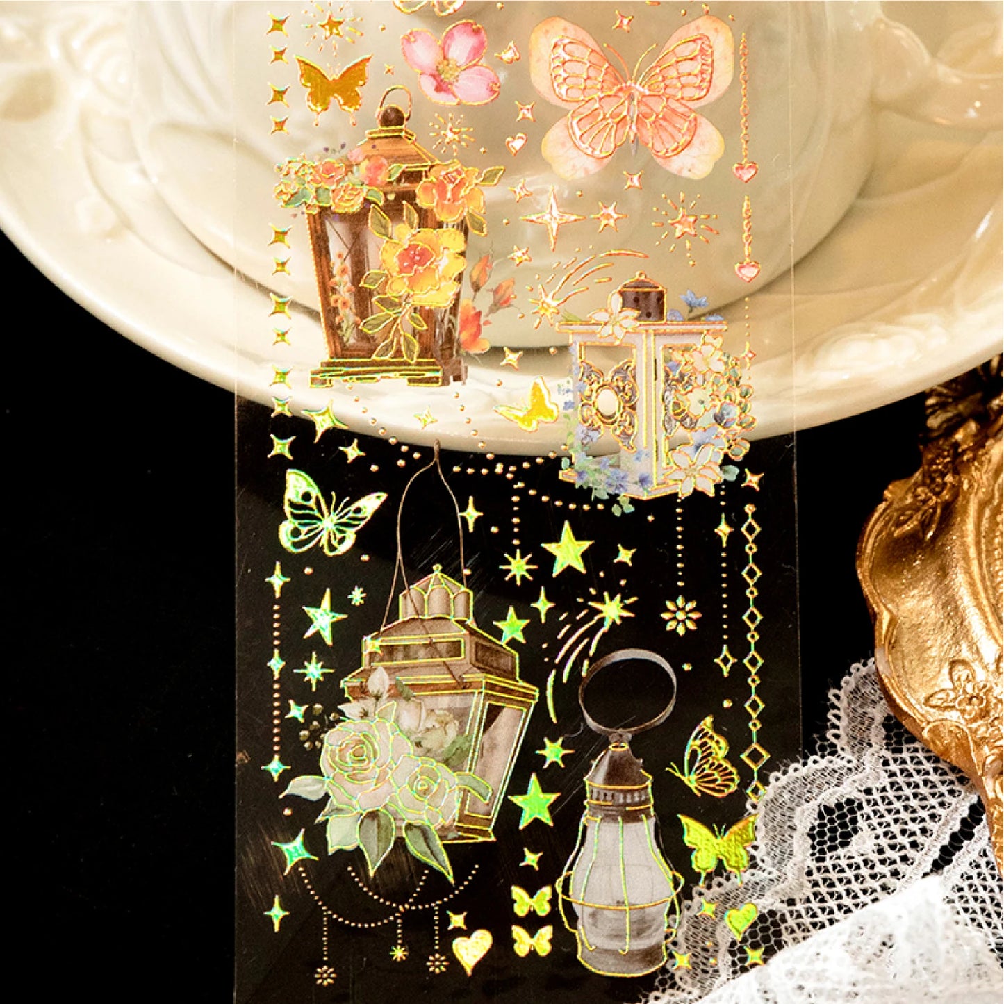 JIANQI 3pcs Gold stamping retro PET Stickers DIY Scrapbooking Decor Photo Album Creative Stationery Collage Materials Stickers