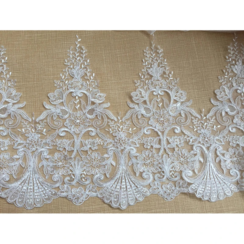 1 Yard White Wedding Dress DIY Material Curtain Handmade Embroidery Lace Dress Lace Fabric 28CM Wide
