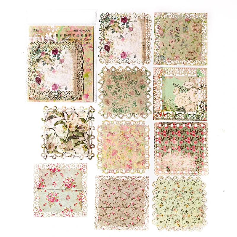 10 pcs INS Scrapbooking paper Wreath Lace Decoration paper Hollow Card Collage Material junk journal DIY hand made Craft paper
