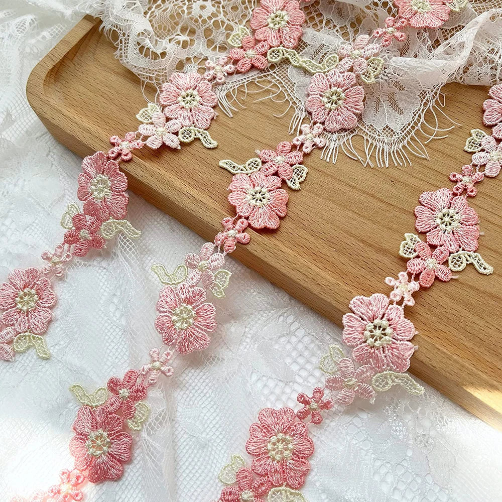 1Yard Pink Lace Fabric Ribbon DIY Lace Accessories Skirt Curtain Ornament