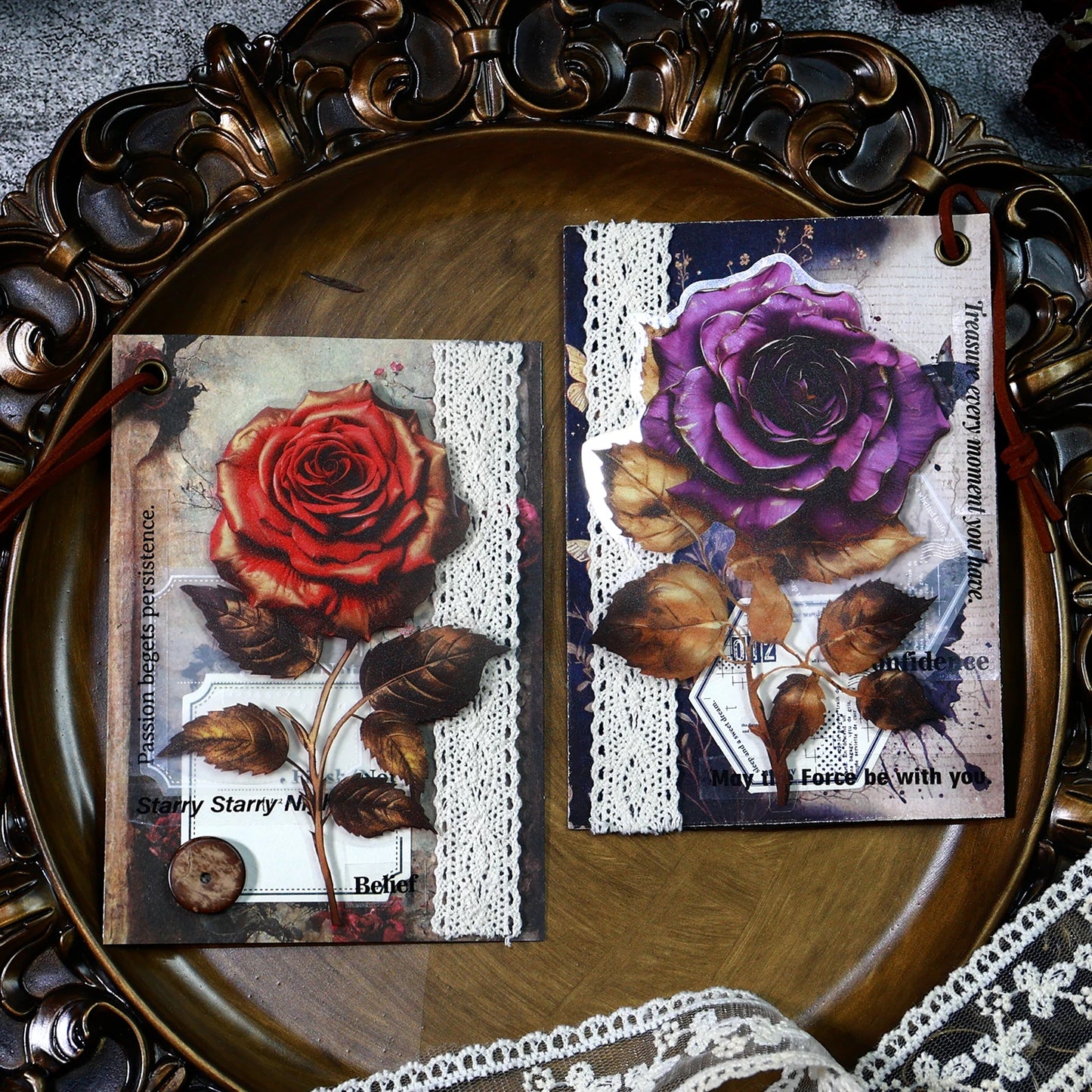 JIANQI 6pcs/pack PET Floral Stickers Big Size DIY Scrapbooking Art Collage Diary Materials Decor Aesthetics Sticker Stationery